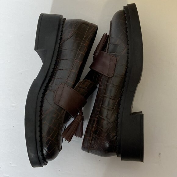 Seychelles Final Call Embossed Croc Leather Loafer w/ Tassel Womens Sz 8.5 Brown - Picture 9 of 14